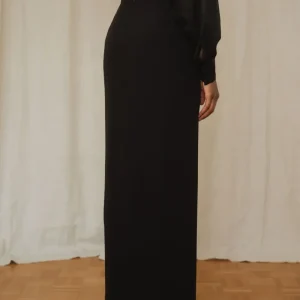 Jupe longue en soie coupe droite - Noire